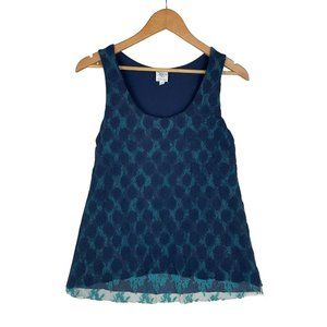 Anthropologie Made In San Francisco Tank Top Size Medium Blue Lace Layered EUC